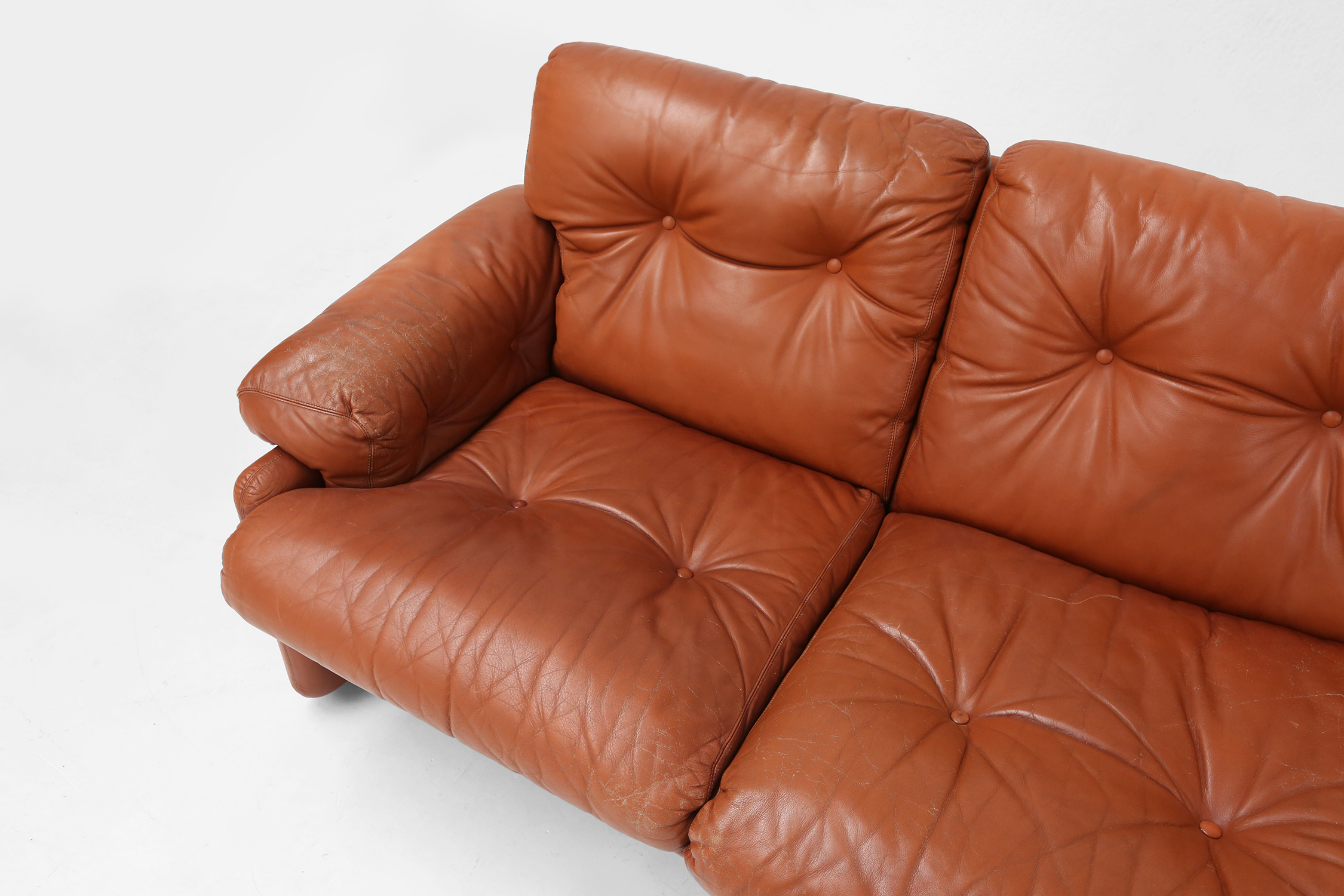 Brown leather 3-seater sofa Coronado by Tobia Scarpa for B&B Italia, Italy ca. 1960thumbnail